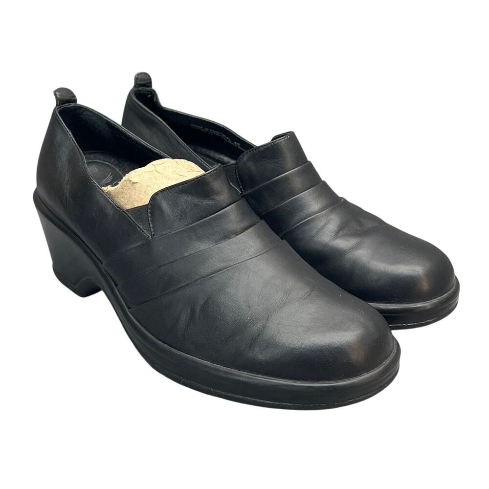 Dansko Aubrey Black Leather Slip On Comfort Wedge Loafer Women 10/42
